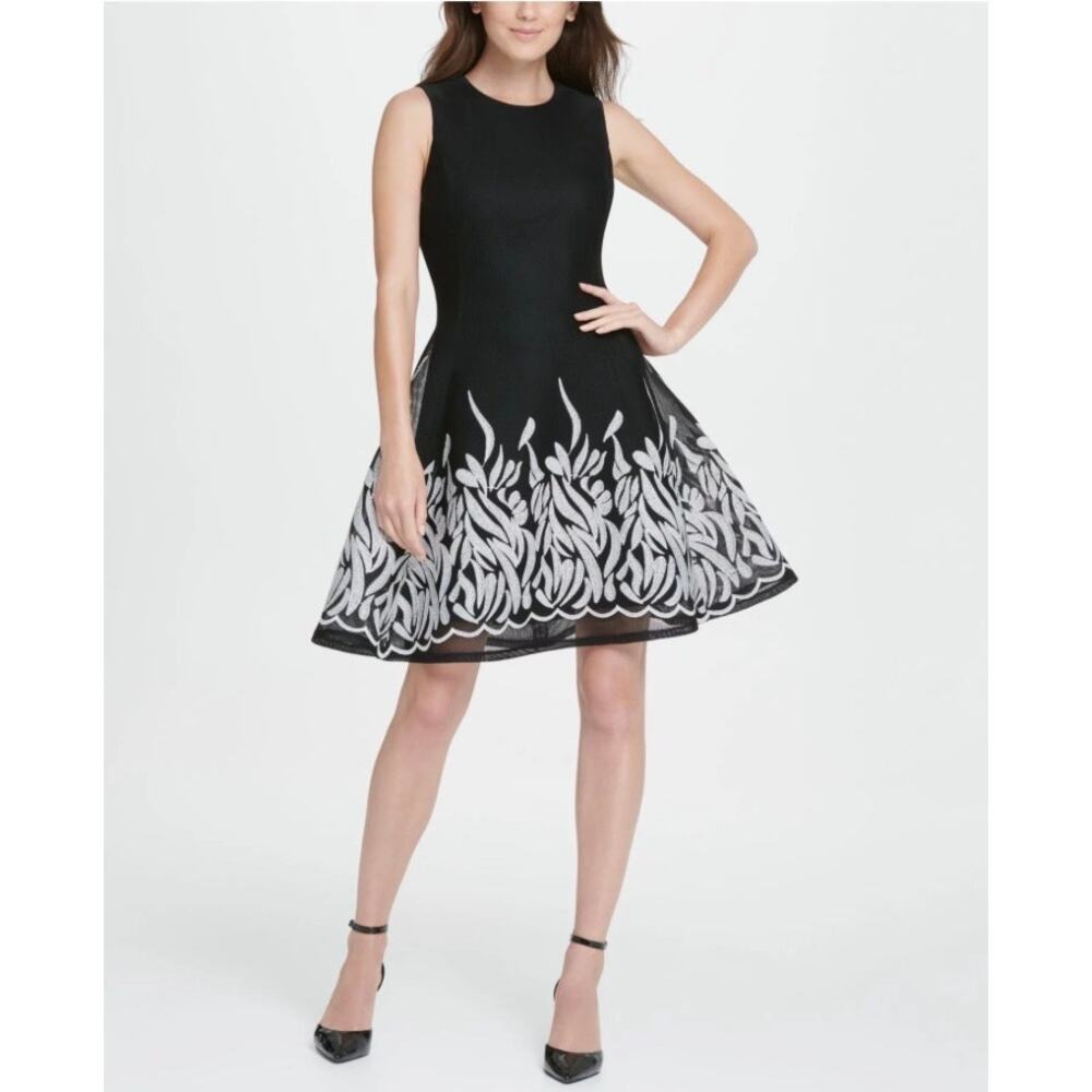 DKNY Womens Mesh Embroidered Fit & Flare Dress Sz 2